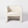 Natural linen barrel chair front view