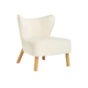 Sculpted accent chair with slight wingback, armless, and light wooden legs