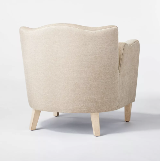 Back view of velvet accent chair