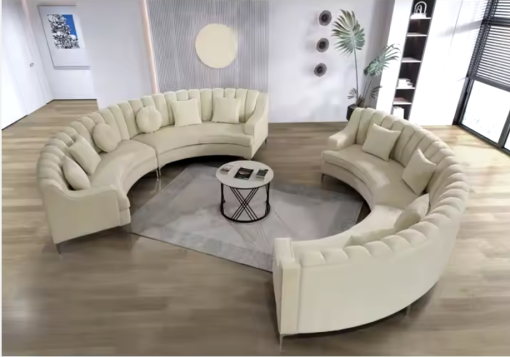 Two sectionals facing each other to create a semi-circular look