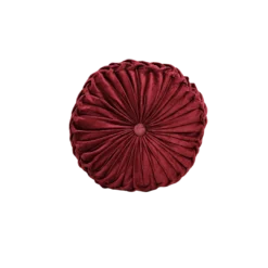 Abrey Round Pillow in deep ruby and wine velvet, 15-inch circle, top view on white background