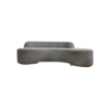 Modern curved gray velvet sofa with one solid base for the seat and raised half back across 3/5ths. Gold legs.