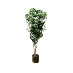 9 foot fall artificial ficus tree with small leaves in a gold pot