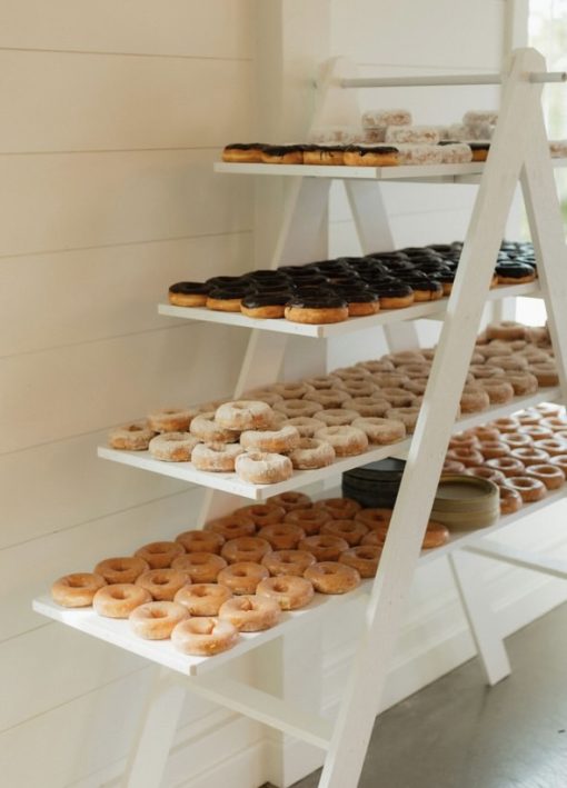 Variety of donuts displayed on a 4 tier A-Frame Shelf