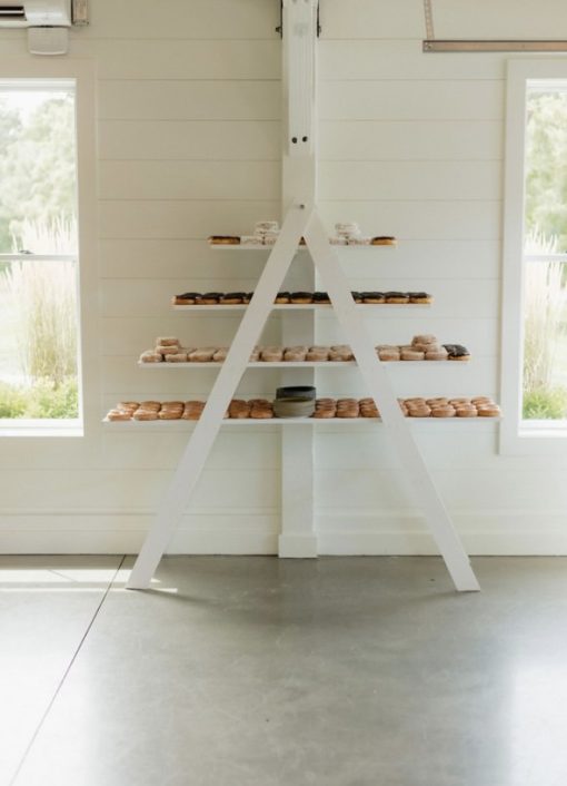 Variety of donuts displayed on a 4 tier A-Frame Shelf