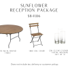 This reception package includes 13 round tables, 100 folding wood chairs, and 26 sets of clear cylinder votive holders.