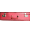 Red leather suitcase.
