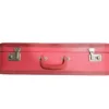 Red leather suitcase.