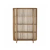 Natural wood four-tier shelf with open slatted sides, ideal for event rentals, bar back setups, champagne displays, or retail product showcasing.