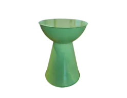 Sage green, pedestal accent table that has shine.