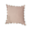 Soft brown pillow with ivory scalloped edges.