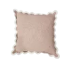 Soft brown pillow with ivory scalloped edges.