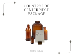 Package includes brown glass bottles of varying sizes and a wooden table number holder.