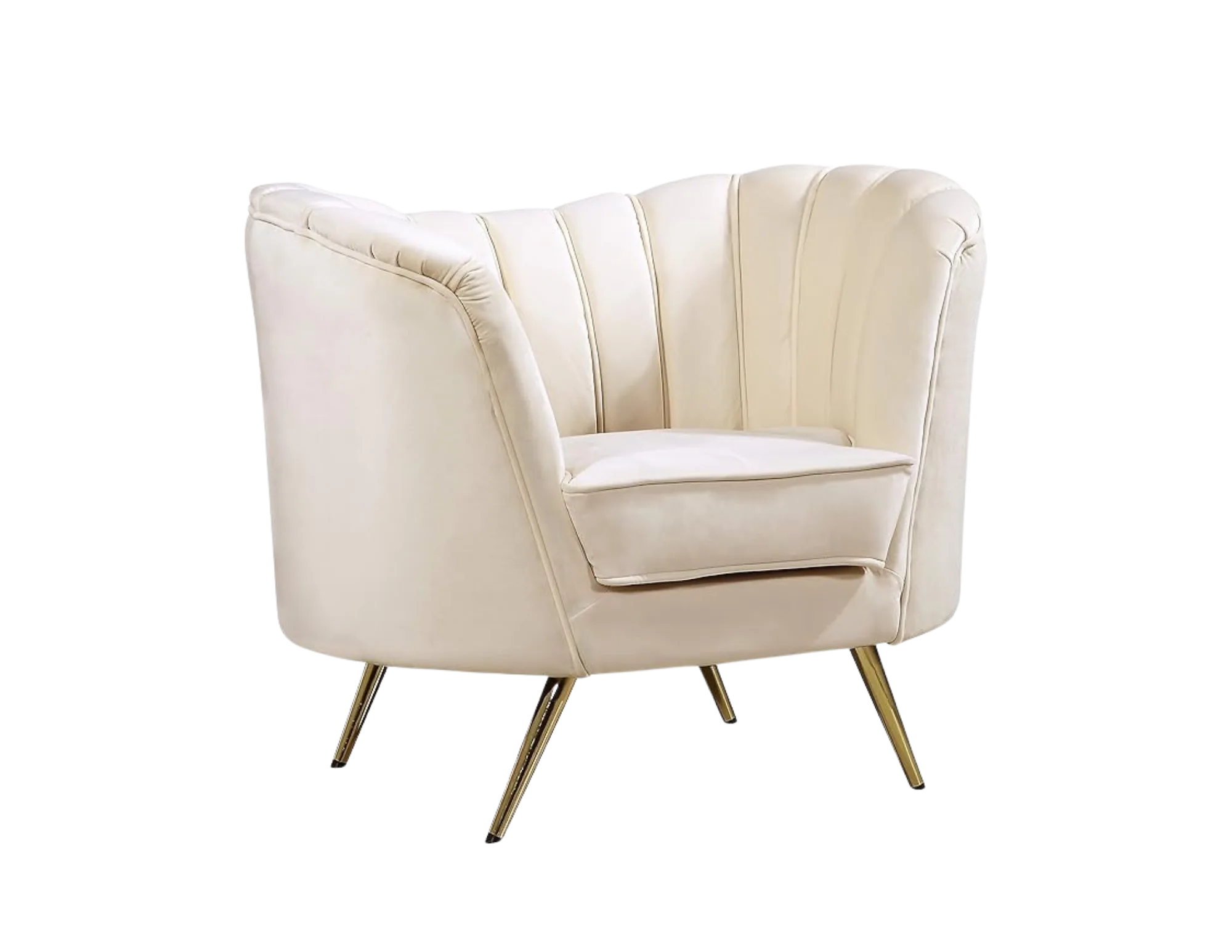 Divani Chair WEBP Cream, velvet chair with gold metal legs.