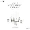 Package includes clear cylinder vases, silver votive holders, and silver card clip.