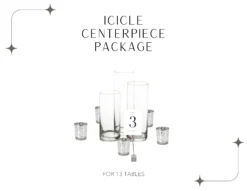 Package includes clear cylinder vases, silver votive holders, and silver card clip.