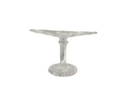 Diamond Jubilee vintage pressed glass cake stand pedestal with scalloped rim and faceted column base for rent at Violet Vintage Indianapolis