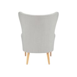 Back view of Clara wingback lounge chair with curved wings and tapered wood legs