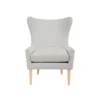 Front view of Clara modern wingback chair in light grey fabric rental in Indianapolis