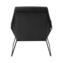 Back view of Hudson black leather lounge chair with sculptural design and metal legs