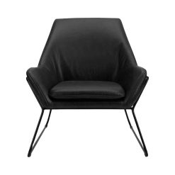 Hudson black leather lounge chair with low profile and modern metal base for event rental