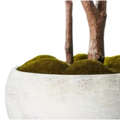 Olivia Faux Ficus Tree neutral stone-look planter and trunk detail