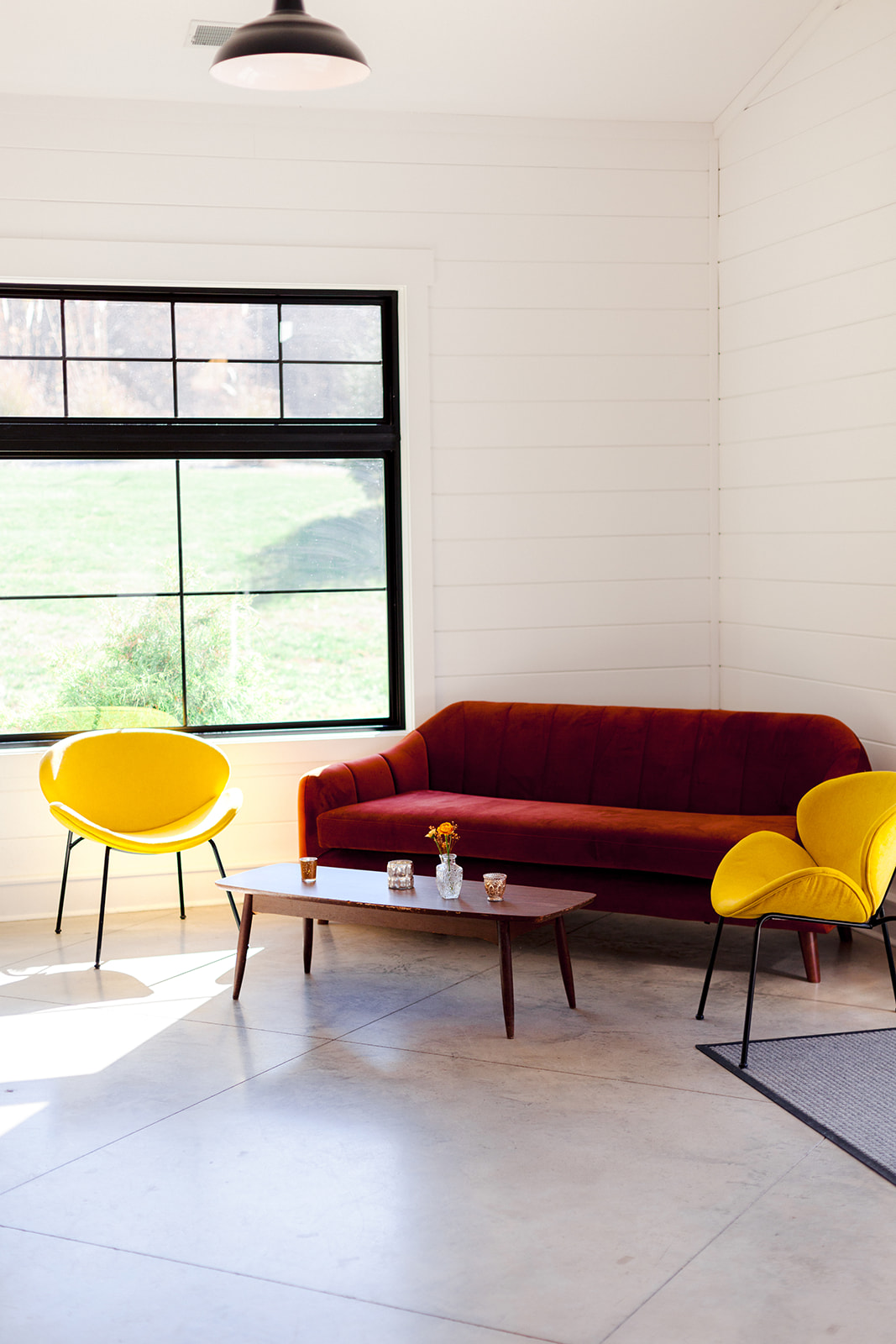 Theo Sofa with Amura Retro Chair and Carlton Coffee Table at a wedding