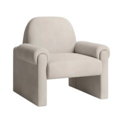 Ellison Chair in warm neutral velvet with sculptural arms