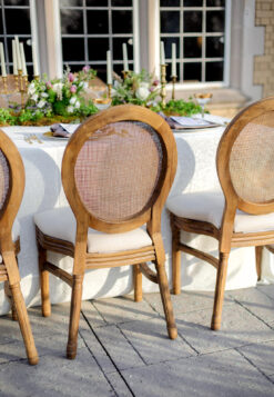 Louis cane back chairs and vintage rentals styled at Laurel Hall in Indianapolis